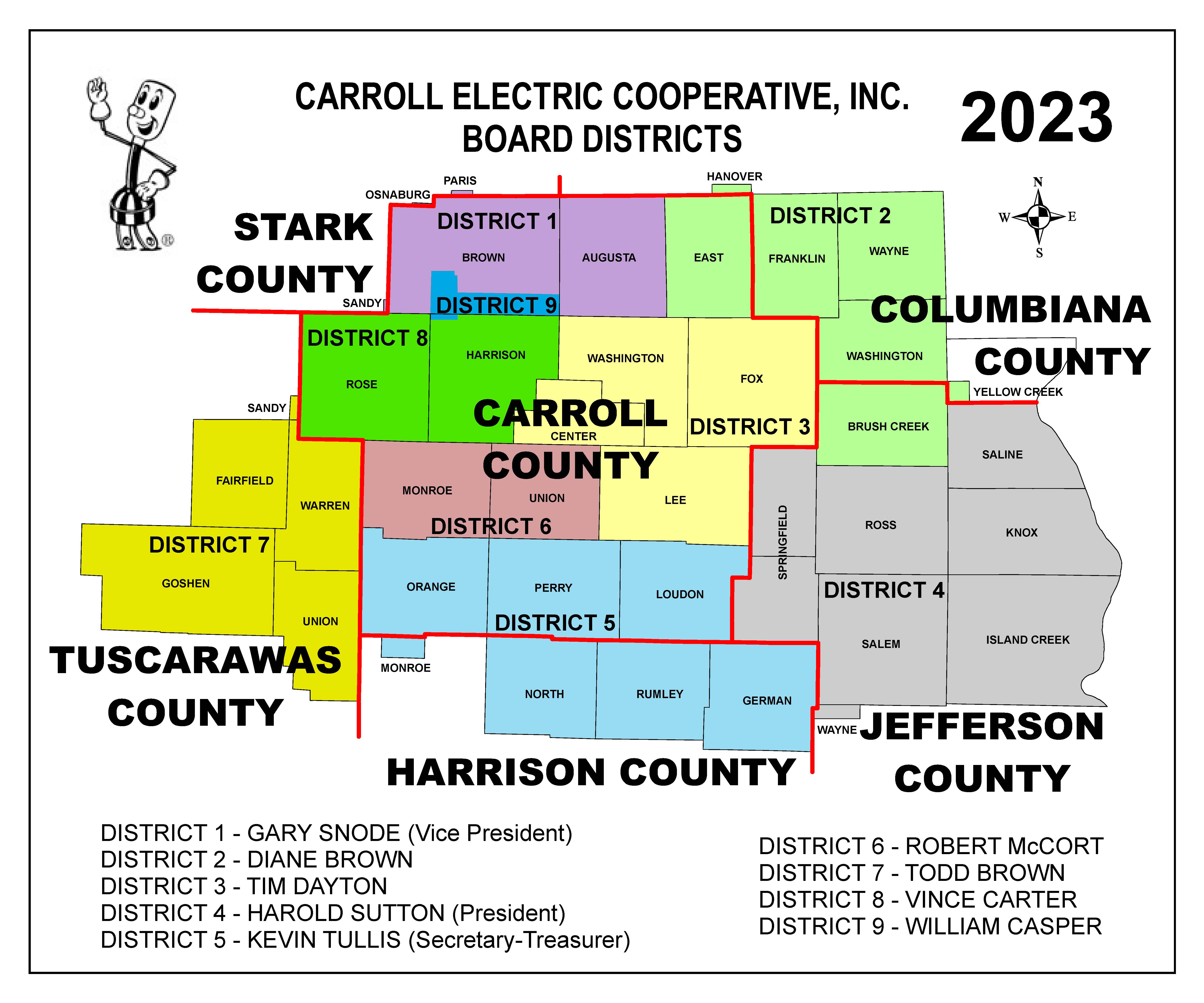 A map showing Carroll Electric's service territory
